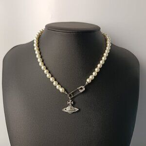 Vivienne Westwood  Silver  Safety Pin Pearl Necklace